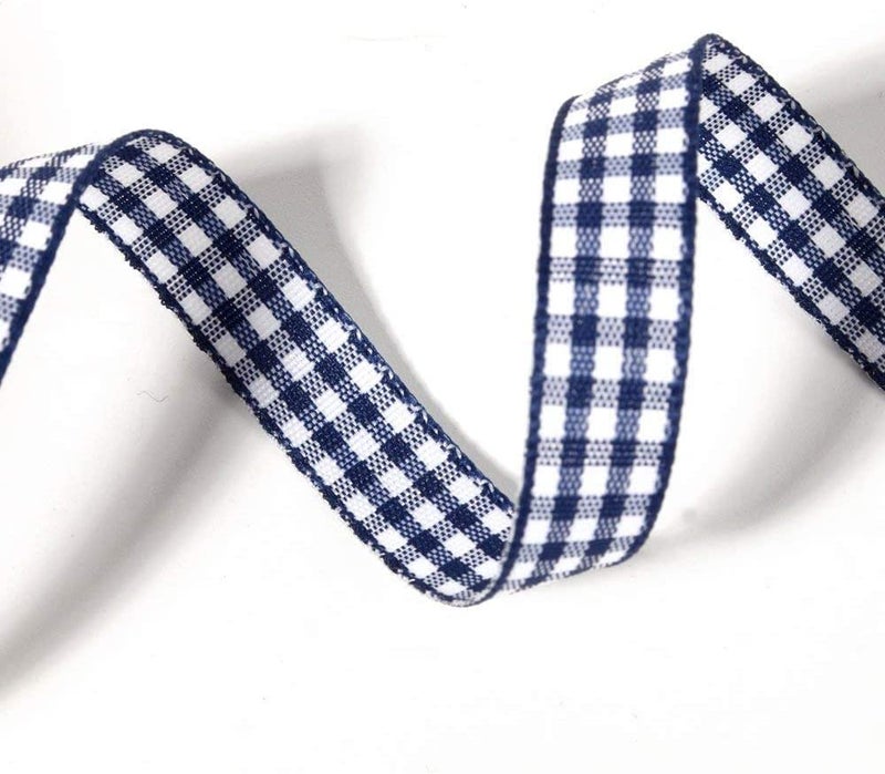 Micomon Blue Gingham Woven Edge Ribbon 25 Yards Per Spool,Dark Blue Checked Crafts 3/8 Inch Wide (3/8"", Navy) - Image 5